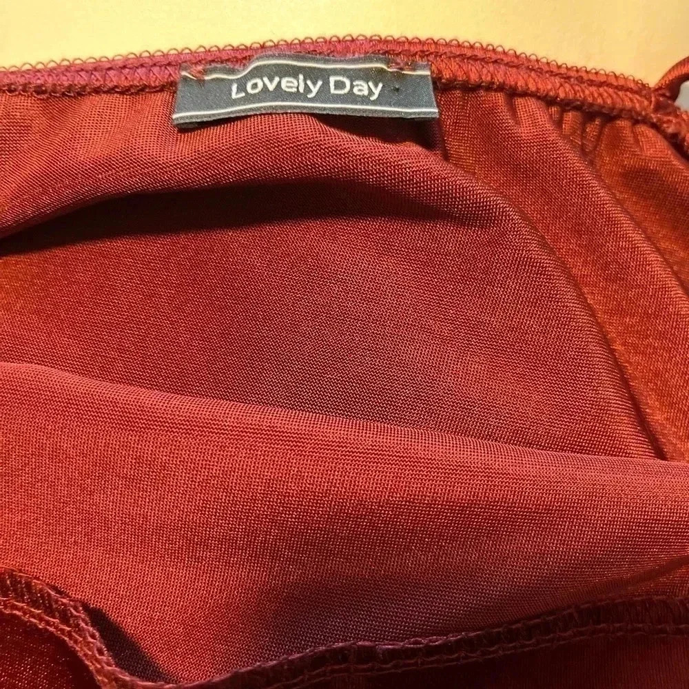 Lovely Petite Burgundy Strappy Satin Cowl Mini Dress - Picture 2 of 4
